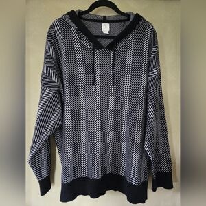 Joie | Gorgeous and Soft Black and White Chevron Knit Hoodie, Size 3XL